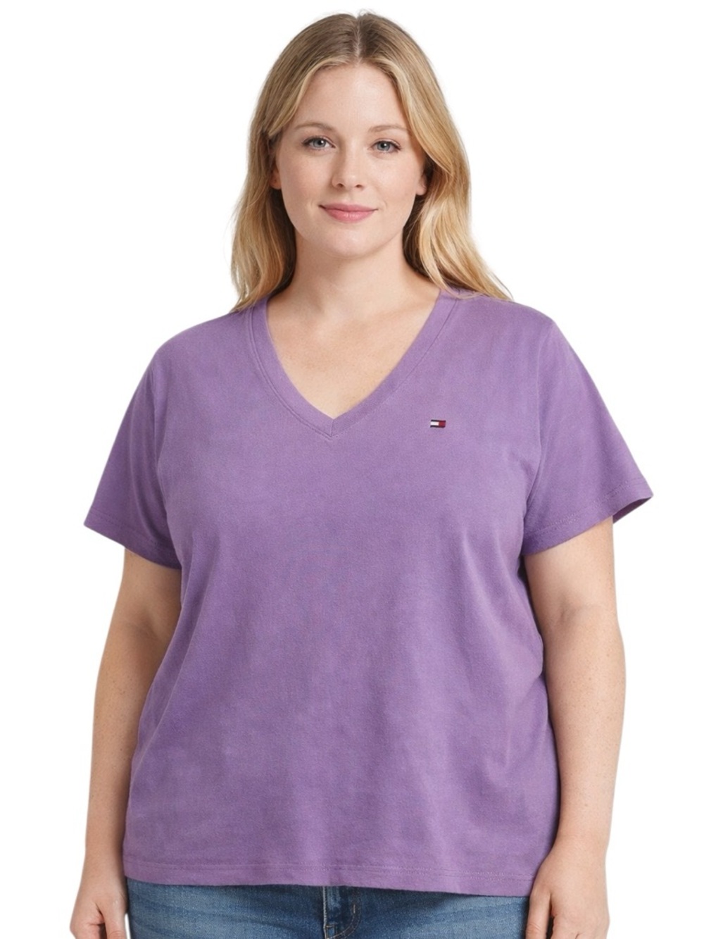 Tommy Hilfiger Tee Purple V-Neck Cotton Shirt Women’s XL